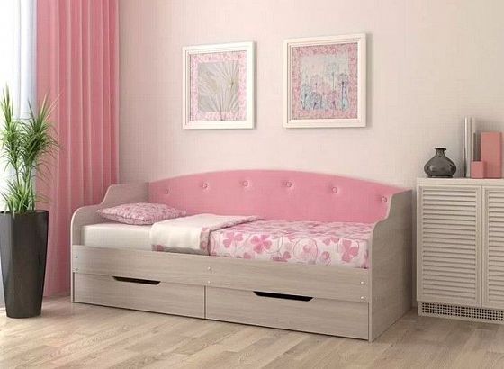 Кровать "Юниор" (Тип 2) 900*2000 мм - Цвет: Ясень Шимо Светлый/Розовый