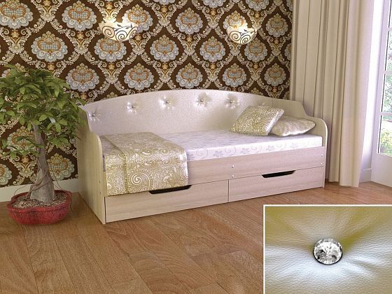 Кровать "Юниор" (Тип 2) 900*2000 мм - Цвет: Ясень Шимо Светлый/Белый Перламутр