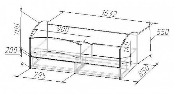 Кровать "Дельфин-3" (фасад 3D) - Схема