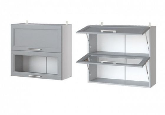 Шкаф верхний "Фиджи" с горизонтальными створками и витриной АГВ 60 (корпус+фасад) - Белый/Белый