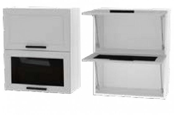 Шкаф верхний "Бронкс" с горизонтальными створками и витриной АГВ 980 (корпус+фасад) - Белый/Бетон