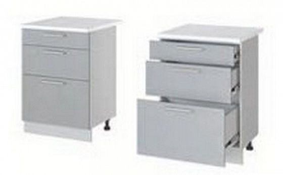 Шкаф нижний "Фиджи" стол рабочий с тремя ящиками Н 563 (корпус+фасад) - Белый/Белый