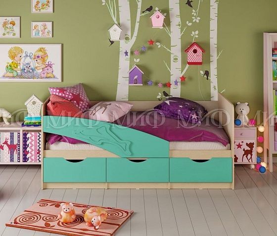 Кровать "Дельфин" 1,8*0,8 м (МДФ матовый) - Цвет фасадов: Бирюза