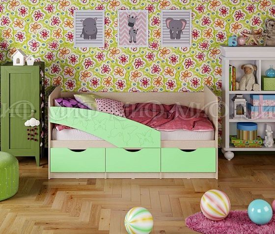 Кровать "Бабочки" 2,0*0,8 м (МДФ матовый) - Цвет фасадов: Салатовый