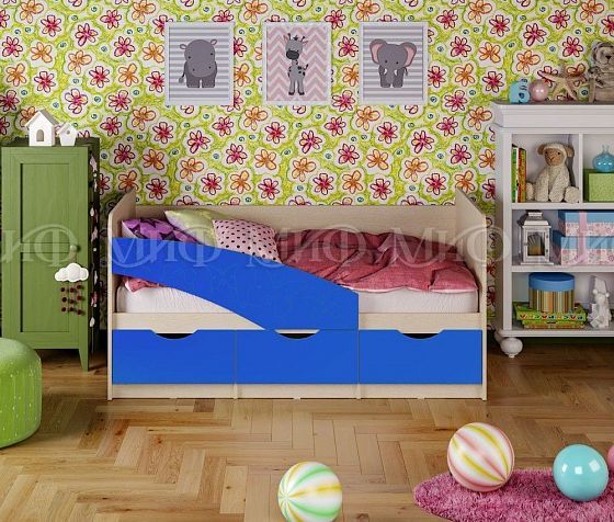 Кровать "Бабочки" 2,0*0,8 м (МДФ матовый) - Цвет фасадов: Синий